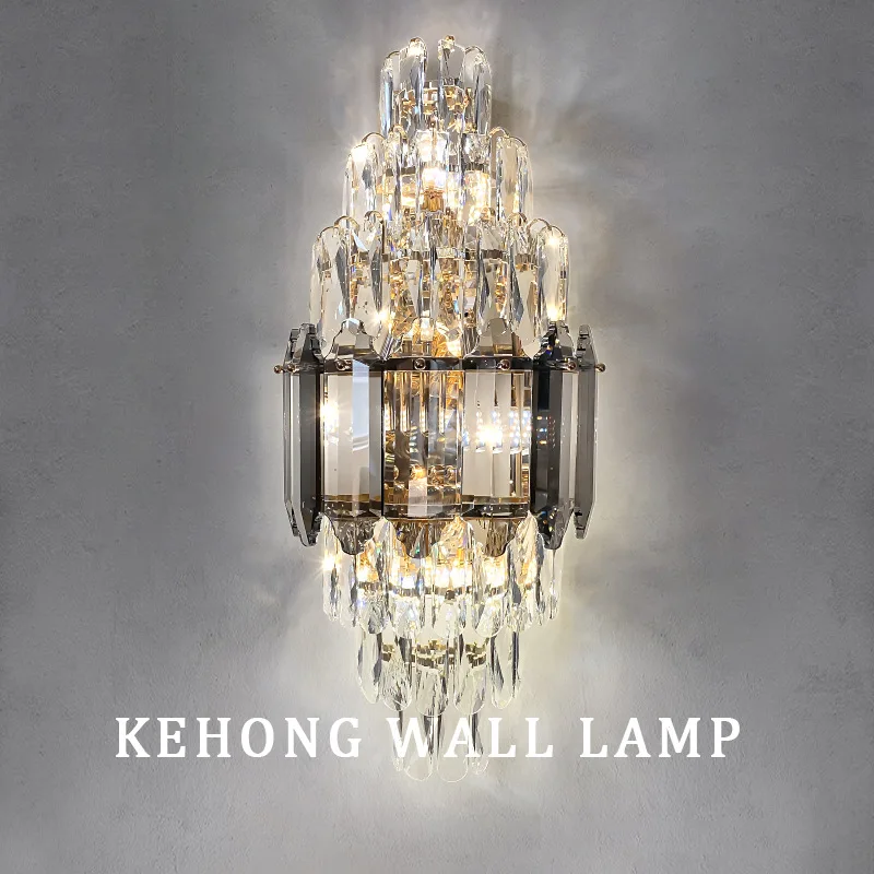 

Crystal wall lamp light luxury large size villa living room foyer high grade background wall lamp atmospheric hall duplex floor
