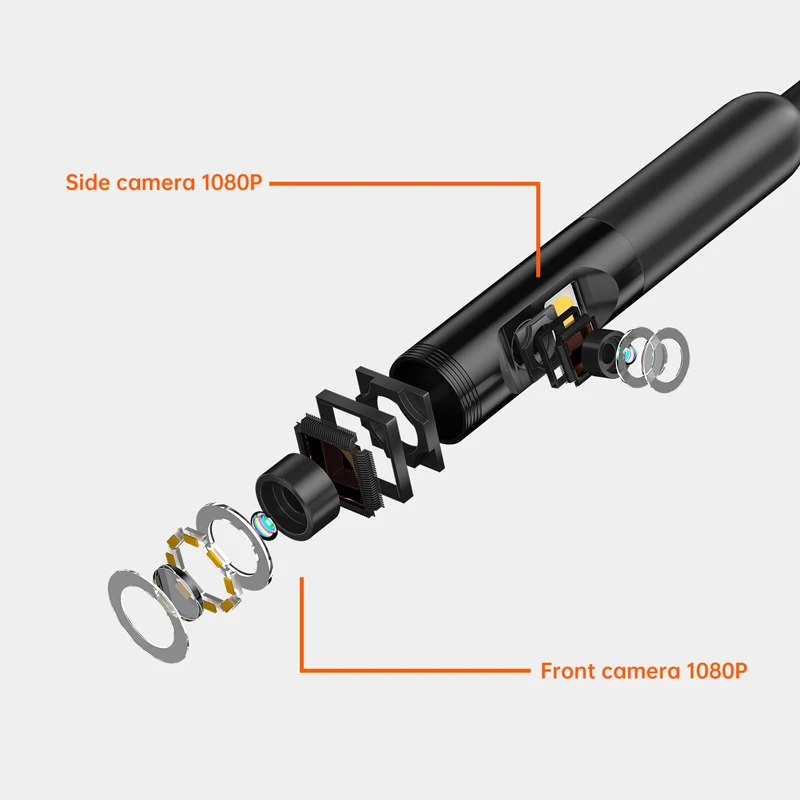 4.3-inch IPS Screen Endoscope Dual 8mm 1080P with 5m Rigid Cable IP67 Industrial Borescope Detachable Design with Tools Bag