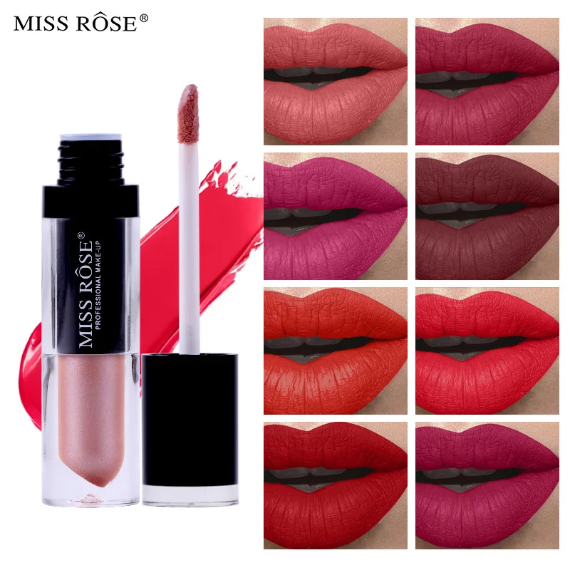 MISS ROSE Matte Sleeks Satins Finish Hydrates Lip Gloss Make-up Non-Stick Cup Pigment-Rich Comfortable Colour Natural Lipgloss