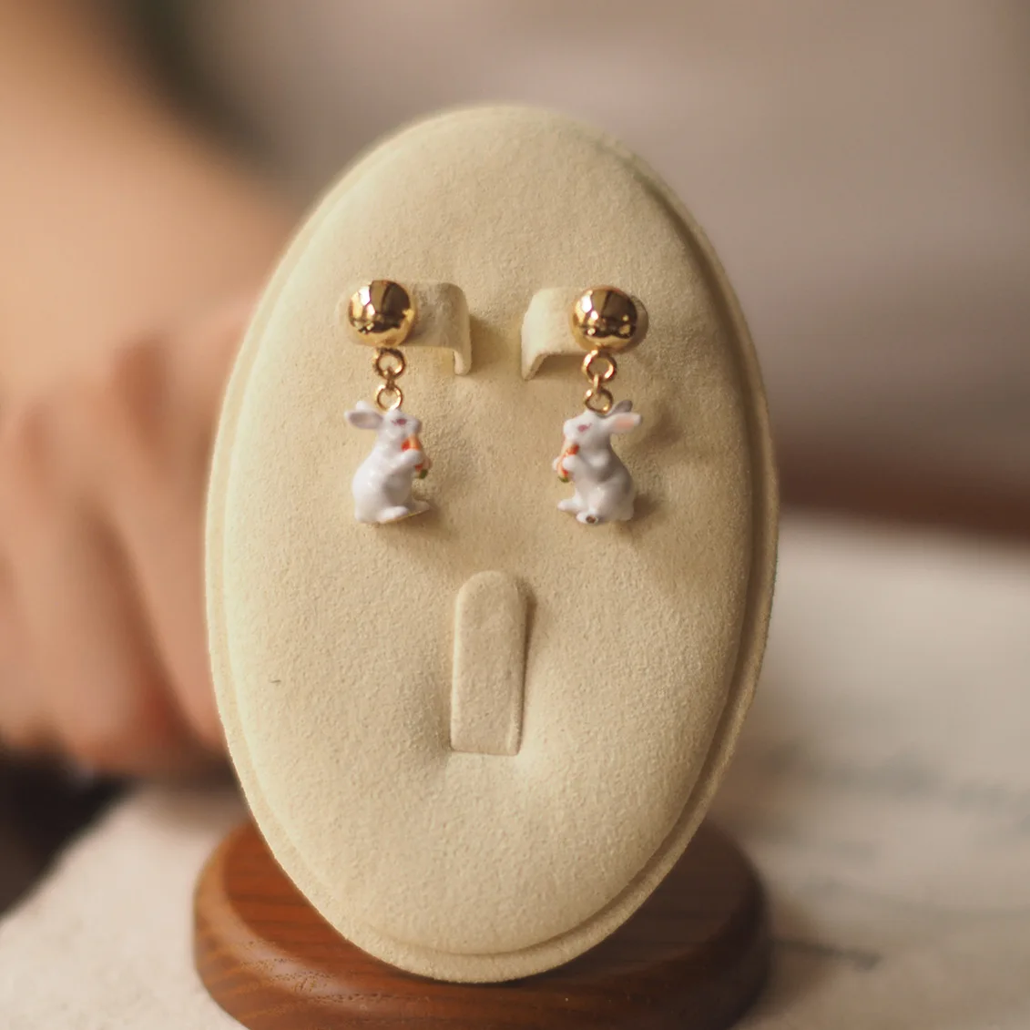 2025 Luxury French-European Style Enamel Rabbit Vintage Stud Earrings — Hand-Painted Artisan Collectible Jewelry