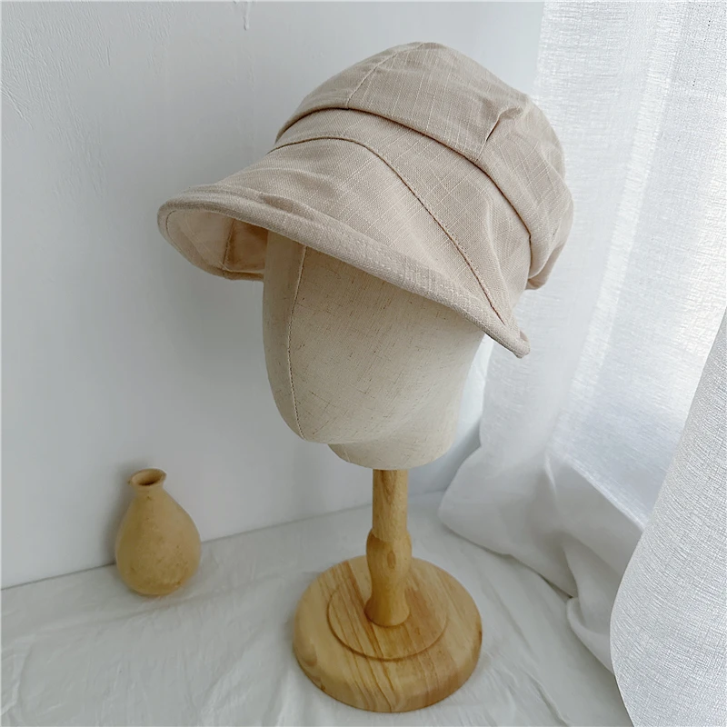 Japanese Linen Cap Female Thin Style Literary Sun Visor Breathable Cotton Hemp Fisherman Hat Retro Sunscreen Hat New Basin Hats