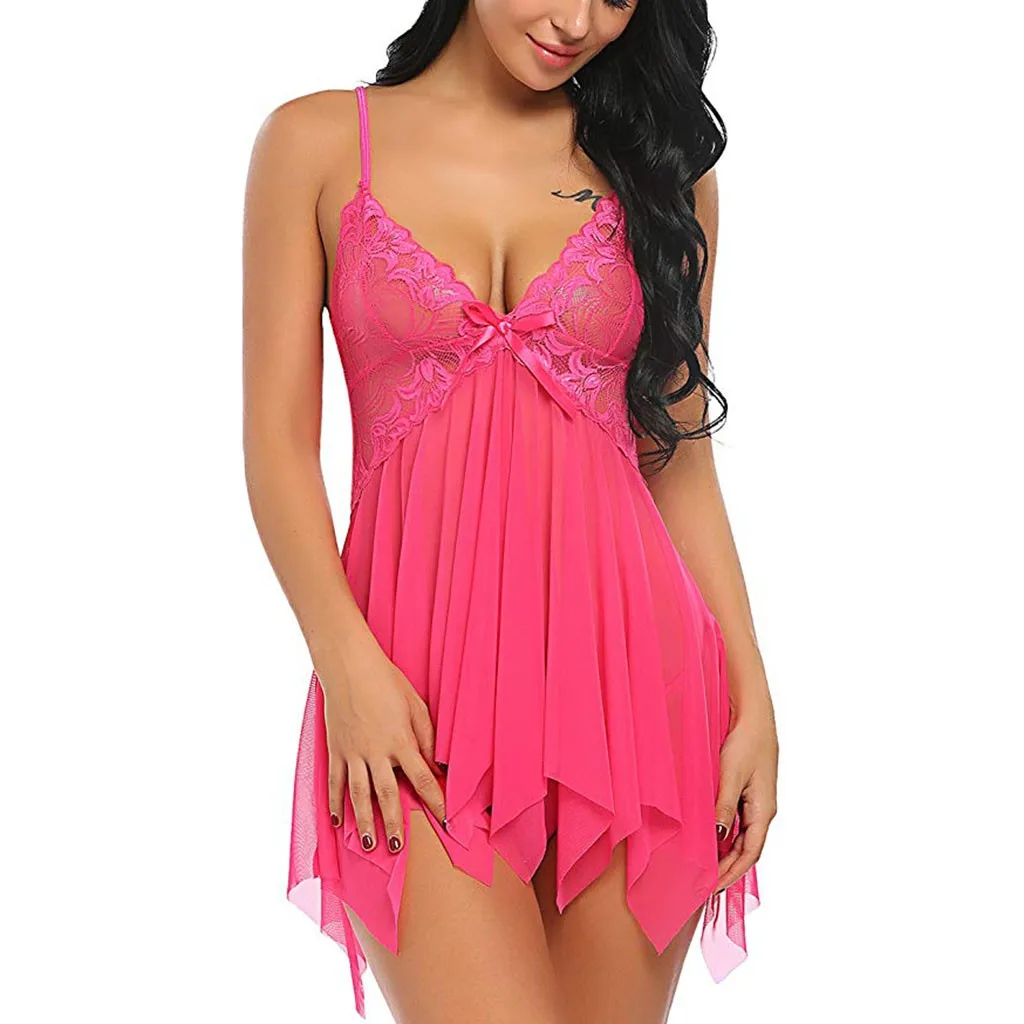 

Sexy Lingerie for Women Plus Size Flower Lace Lingerie Babydoll V Neck Sleepwear Strap Chemise Sexy-porn Underwear Women Body