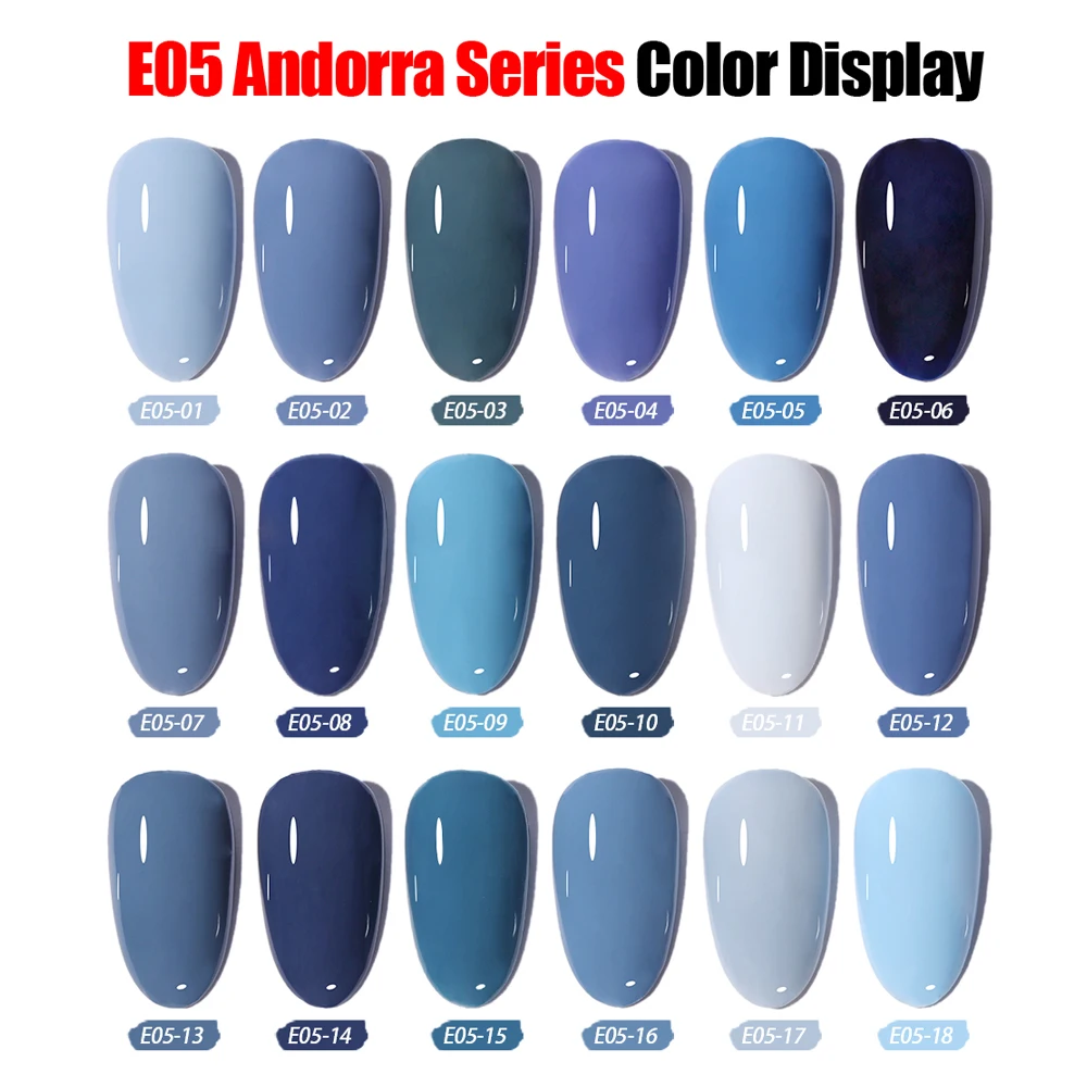 

Vendeeni 18 Colors Grey Cyan Blue Gel Nail Polish UV LED Cool Color Crystal Nail Art Gel Lacquer Gel Varnish TPO/HEMA Free 15ml