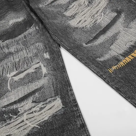 GXFortune ثلاثية الأبعاد الطباعة الرقمية واسعة الساق الجينز الرجال النساء المتعثرة فضفاض مستقيم الساق بنطلون عادية خمر Sle السراويل الطويلة