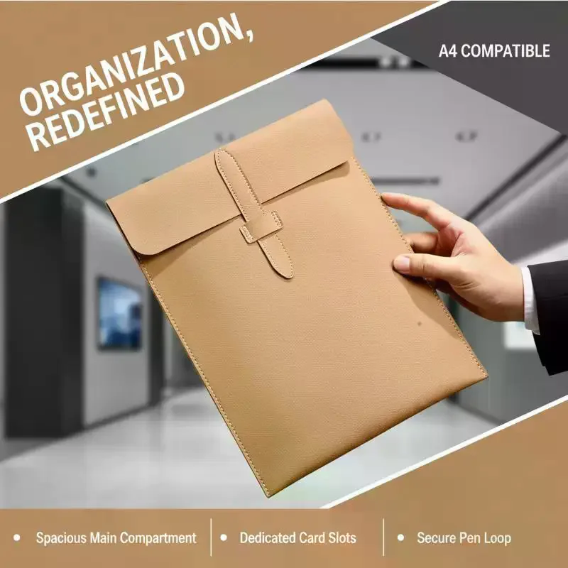A4 Cortex Vertical Thick Leather Document Bag Folder Storage For Contract Invoice Tablet Back To School Use