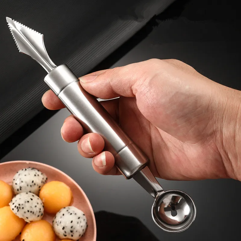 Stainless Steel Double Head Melon Scoop Multi-functional Vegetables Decorating Knife Fruit Ball Cutter Kitchen Salad Accessories