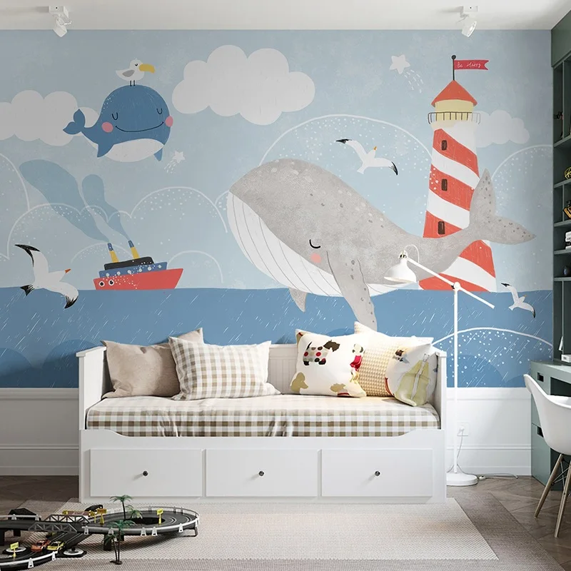

Children's room decorative wallpaper mural ocean stars clouds bedroom cartoon background wall covering