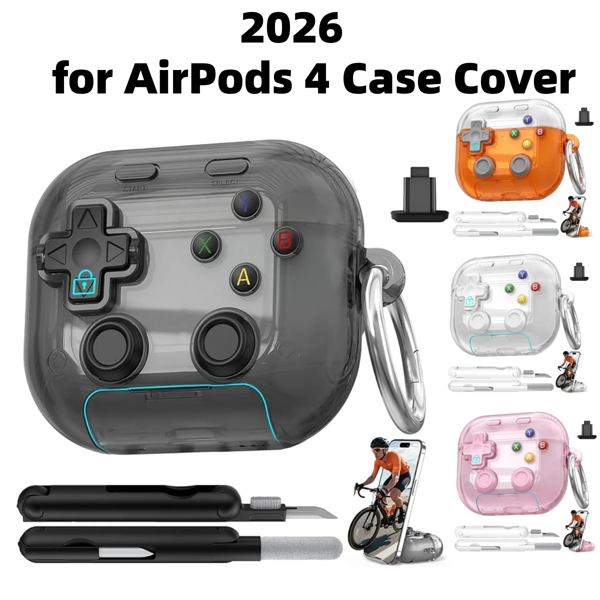 for AirPods 4 Case Cover with Pressable Button,Safety Lock&Phone Stand Cool Funny Gifts Case for AirPod 4 Headphone Clear Case