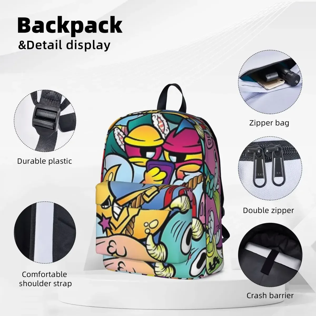 Things In Life Cute Colorful Vexx Style Doodle Woman Backpacks Boys Girls Bookbag Waterproof Students School Bag Travel Rucksack