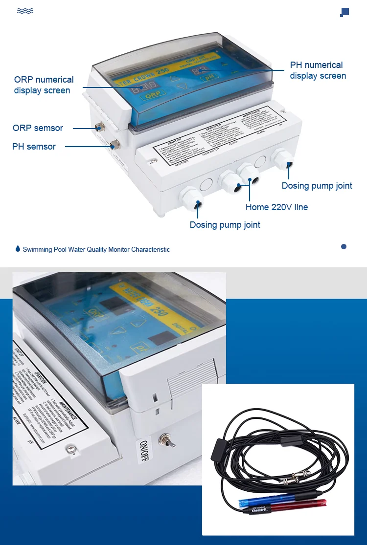 Pool Automatic Monitoring System and Water Testing Controller pH and Chlorine Detector Pool Tool Water Crown