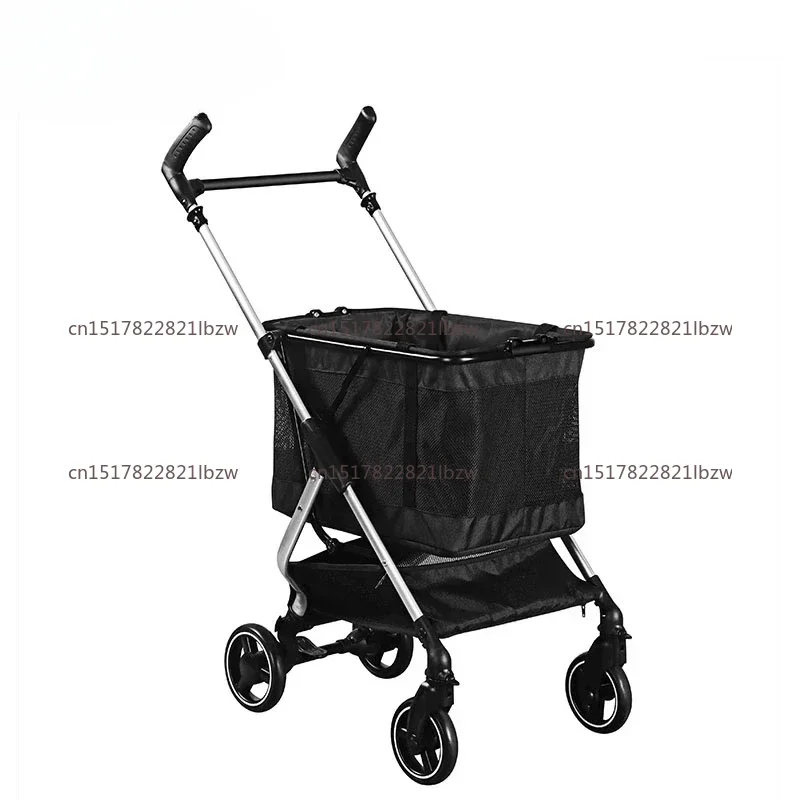 Luxury Shopping Cart Trolley Stroller Aviation Aluminum Folding Cart Carrier Travel Elderly Outdoor Use