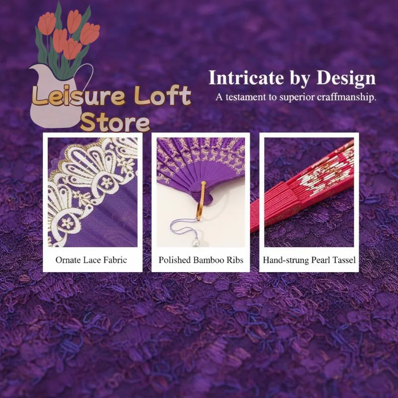 Chinese-Style Flowers Folding Fan For Performances & Hanfu Photos With Elegant Floral & Pearl Tassels Design Festive Decor