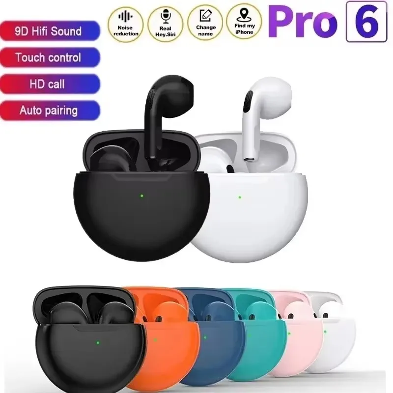 TWS Pro6 auricolare cuffie Bluetooth con microfono 9D Stereo Pro 6 auricolari per Xiaomi Samsung Android auricolare Bluetooth Wireless