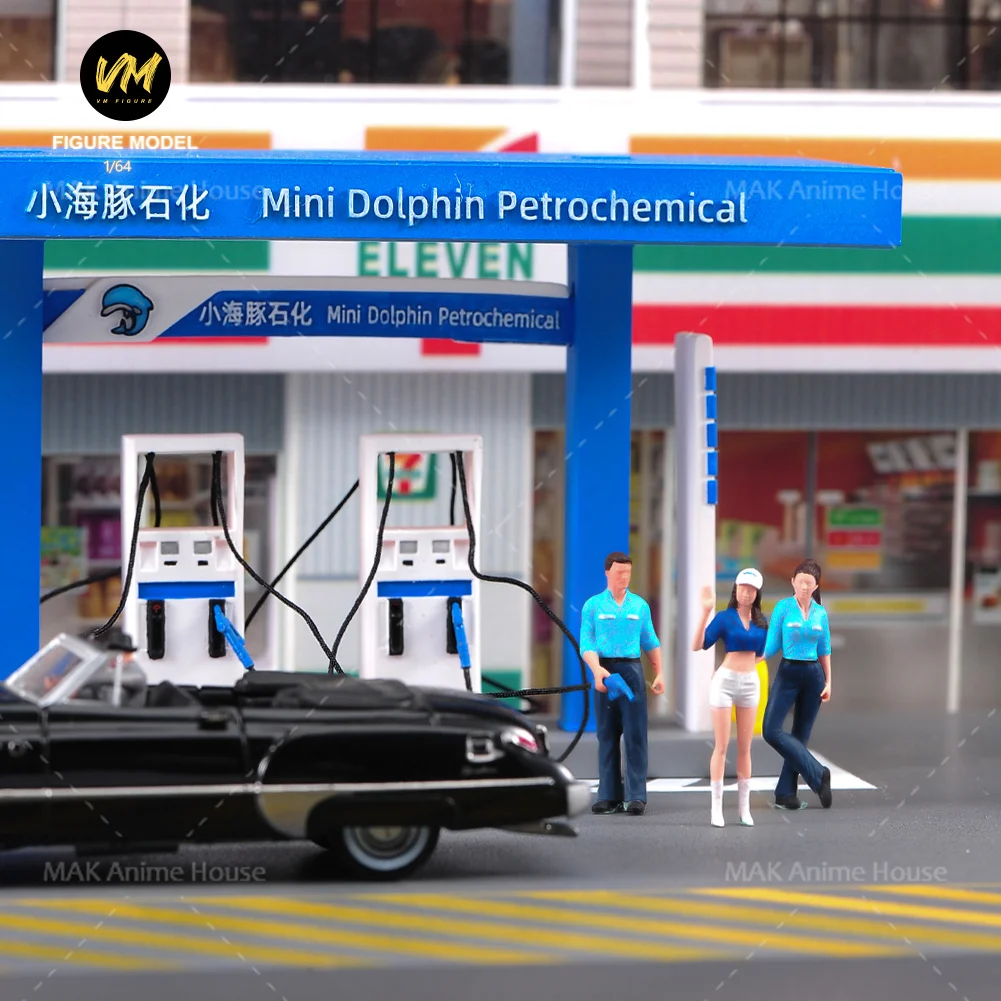 

Miniatures Figures 1/64 Gas Station Scene And Working Men And Women Painted Model Creative Photography Scene Dolls Toys