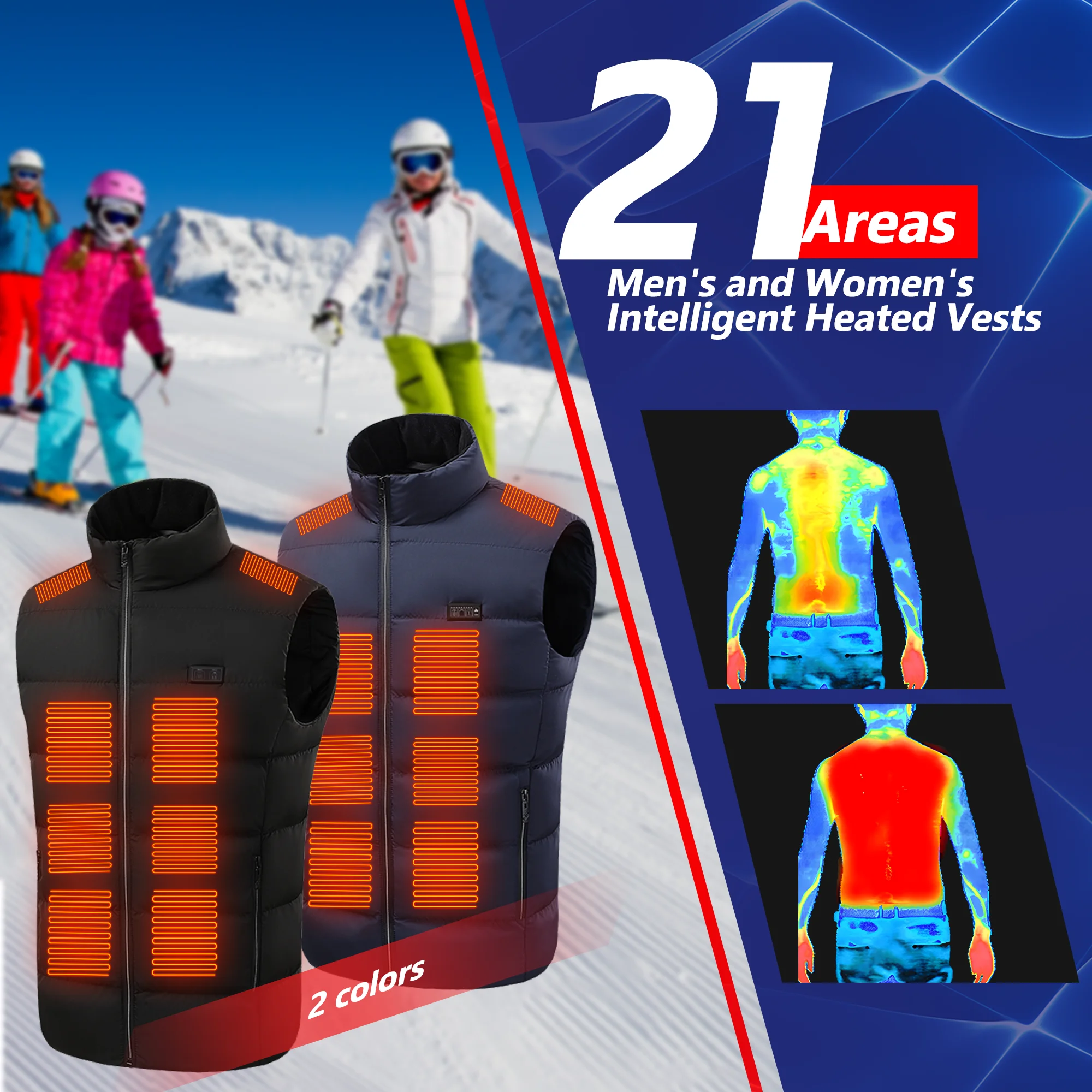 Electric Heated Vest 21 Heating Areas Intelligent Heating Jackets Windproof Washable USB Charging for Winter Hiking Sports