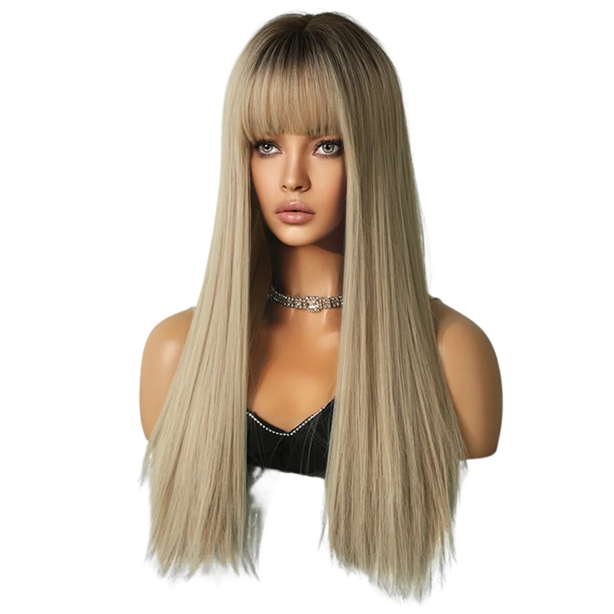 

Champagne Blonde Dyed Brown 64cm Cosplay Wig Europe and America Long Straight Hair Gradient Covering Wig