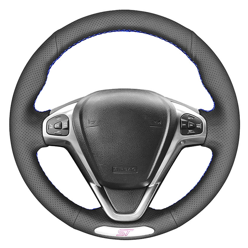 

Black Artificial Leather Hand-stitched Car Steering Wheel Cover For Ford Fiesta ST 2013 2014 2015 2016 2017 2018