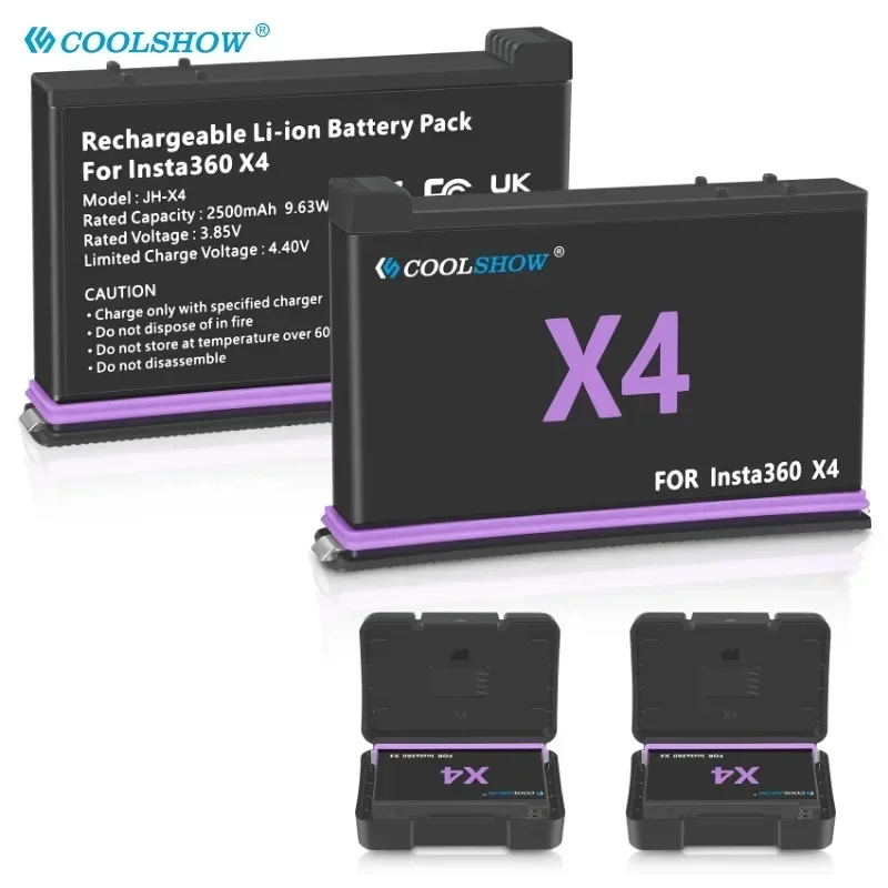 Coolshow For Insta360 X4 Battery 2-Slots Fast Charger Action Camera Accessories Batteries For Insta360X4