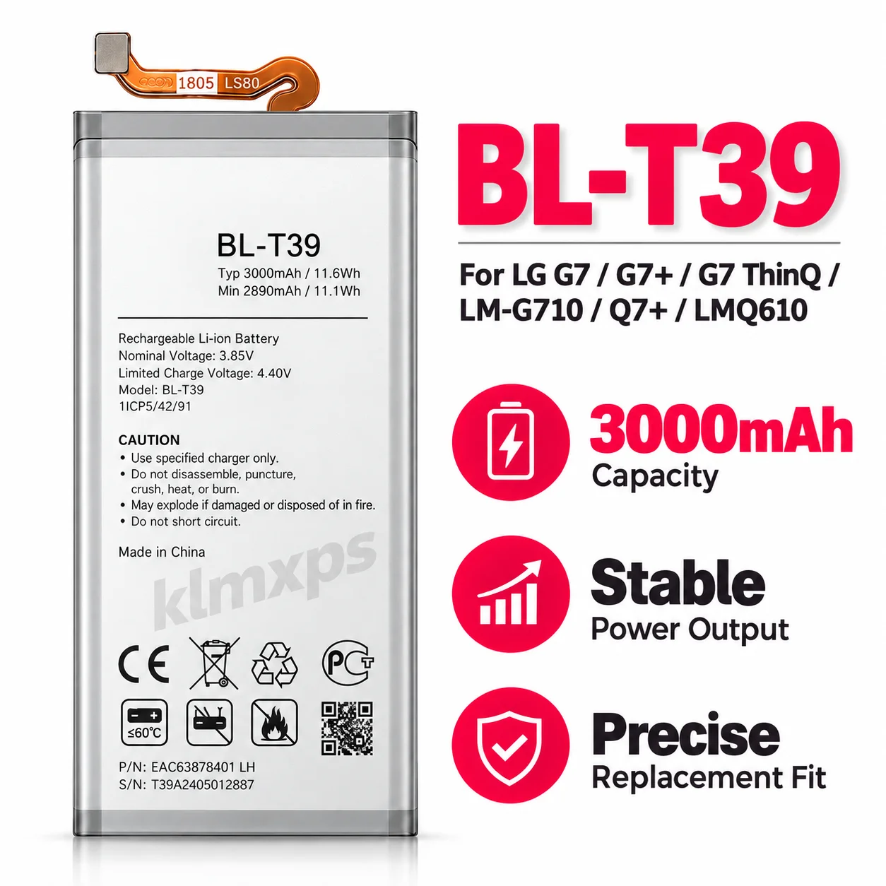 Premium Replacement Battery BL-T39 3000mAh For LG G7 ThinQ G7+ Q7 LM-G710 BLT39 Phone Repair Battery With Free Tool Kit view 3