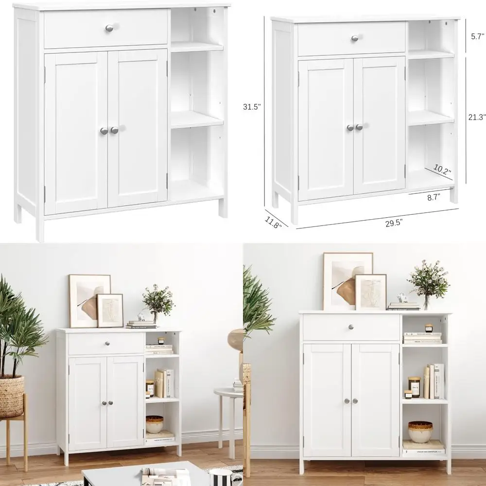 Bathroom Storage Cabinet with Doors, Drawer, and Adjustable Shelf for Kitchen and Living Spaces