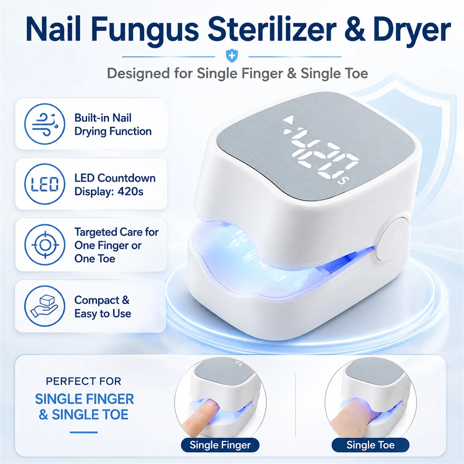 Rechargeable Portable Nail Fungus Laser Therapy Device Onychomycosis Treatment Instrument for Repairing Damaged Fingernails