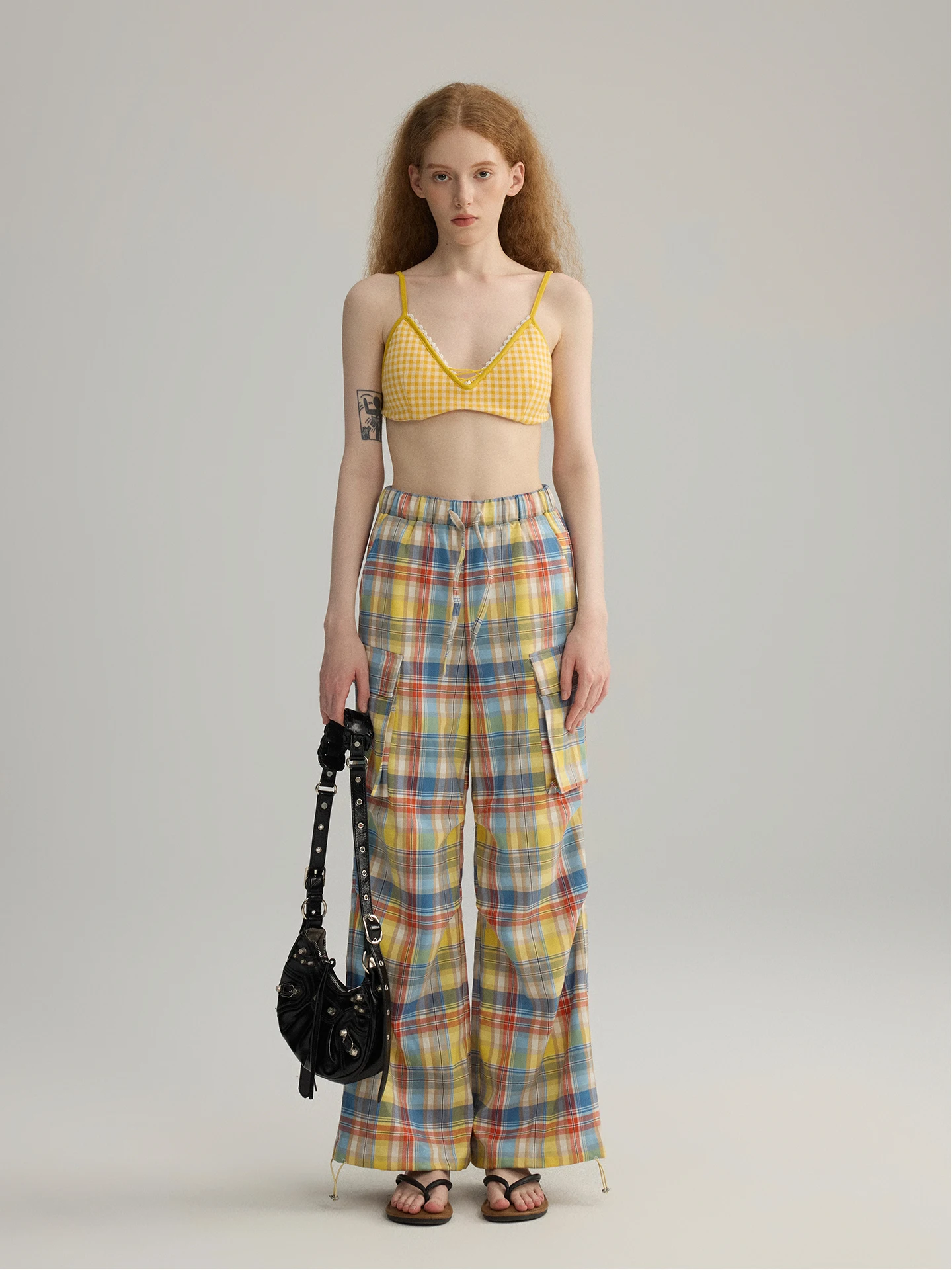 

High Waist Plaid Straight Leg Casual Pants Women's Summer New Rainbow Color Blo Slimming Trousers Casual Sle Other Material