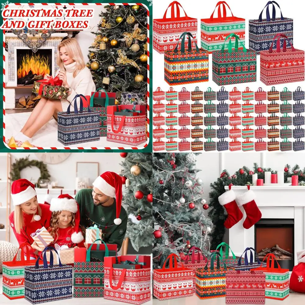 

120-Piece Large Christmas Tote Bags - Reusable Non-Woven with Handles for Holiday Shopping and Gifts