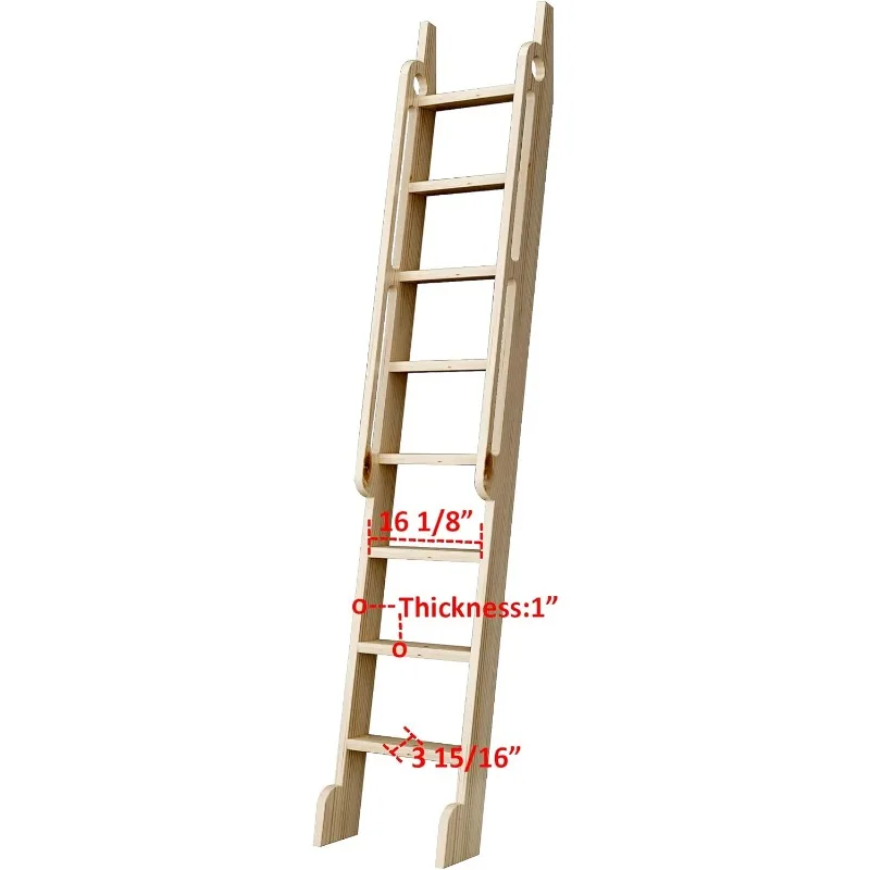 Unfinished Rolling Library Wooden Step Ladder with Glab Handle,No Sliding Hardware