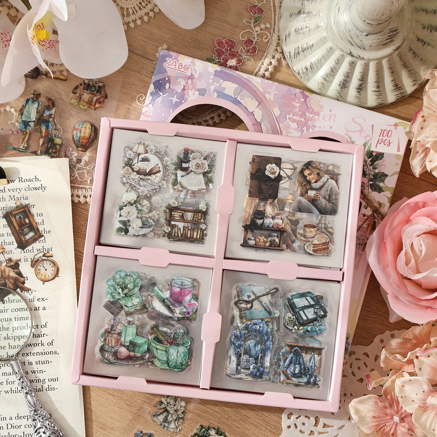 

100pcs/box Memory Collection Kawaii Decorative PET Die cut Stickers DIY Diary Phone Case Scrapbook Aesthetic Stationery Stickers