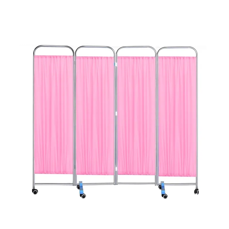 Stainless steel thickened screen clinic beauty salon fabric shielding curtain with wheels, movable partition barrier