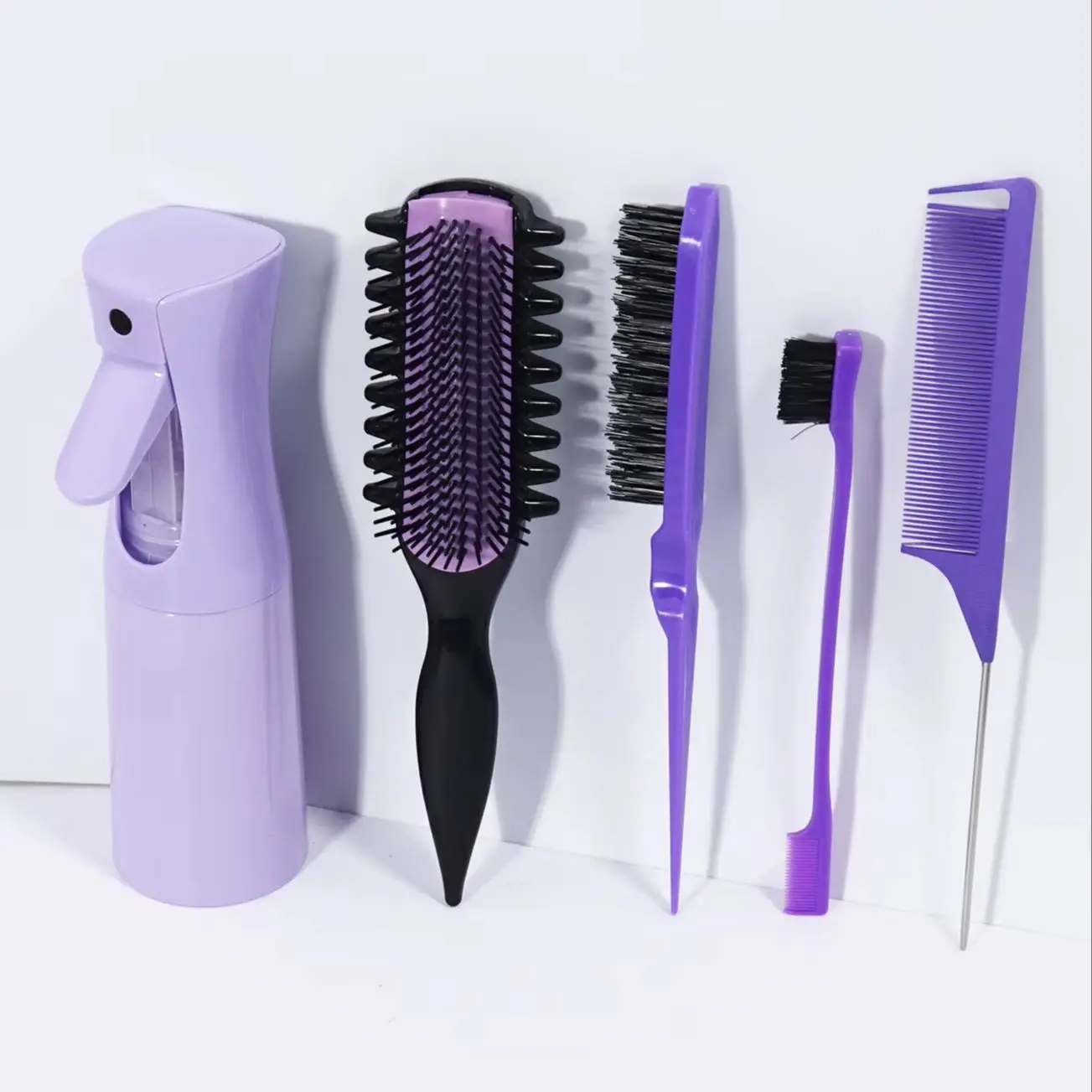 5pcs/set styling comb, spray bottle, nine row multi tooth curling comb, three piece hairbrush set, special for real hair wigs