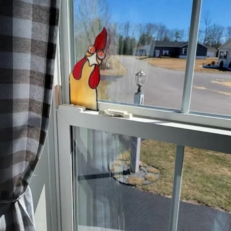 Funny Window Corner Decor - Peeping Rooster, Funny Rooster Stained Bird Window Corner Decor, Rooster Yard Decor