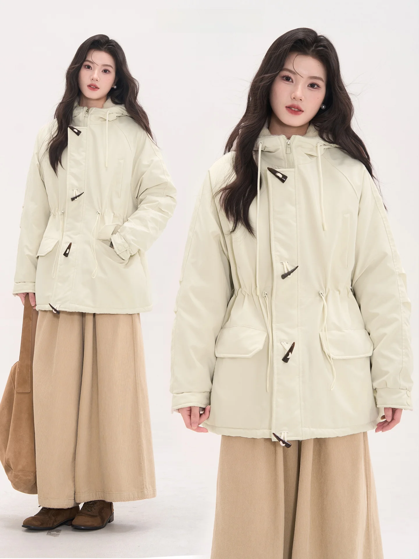 

Женская утепленная куртка с капюшоном, на флисовой подкладке, с эластичной талией, хлопковое пальто, зимняя теплая верхняя одежда, повседневная уличная одежда, на молнии