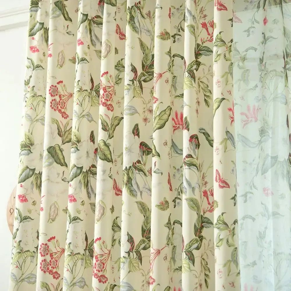 

Semi Light Pastoral Curtains for Living Room, Window Drapes, Custom Made, 70% Blackout, Bedroom