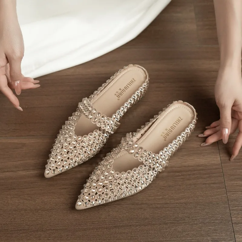 

Luxury Women's Shoes Exquisite Rhinestone Mueller Slippers for Woman Fashion Vacation Casual Shoes Designer Shoes Zapatos Mujer