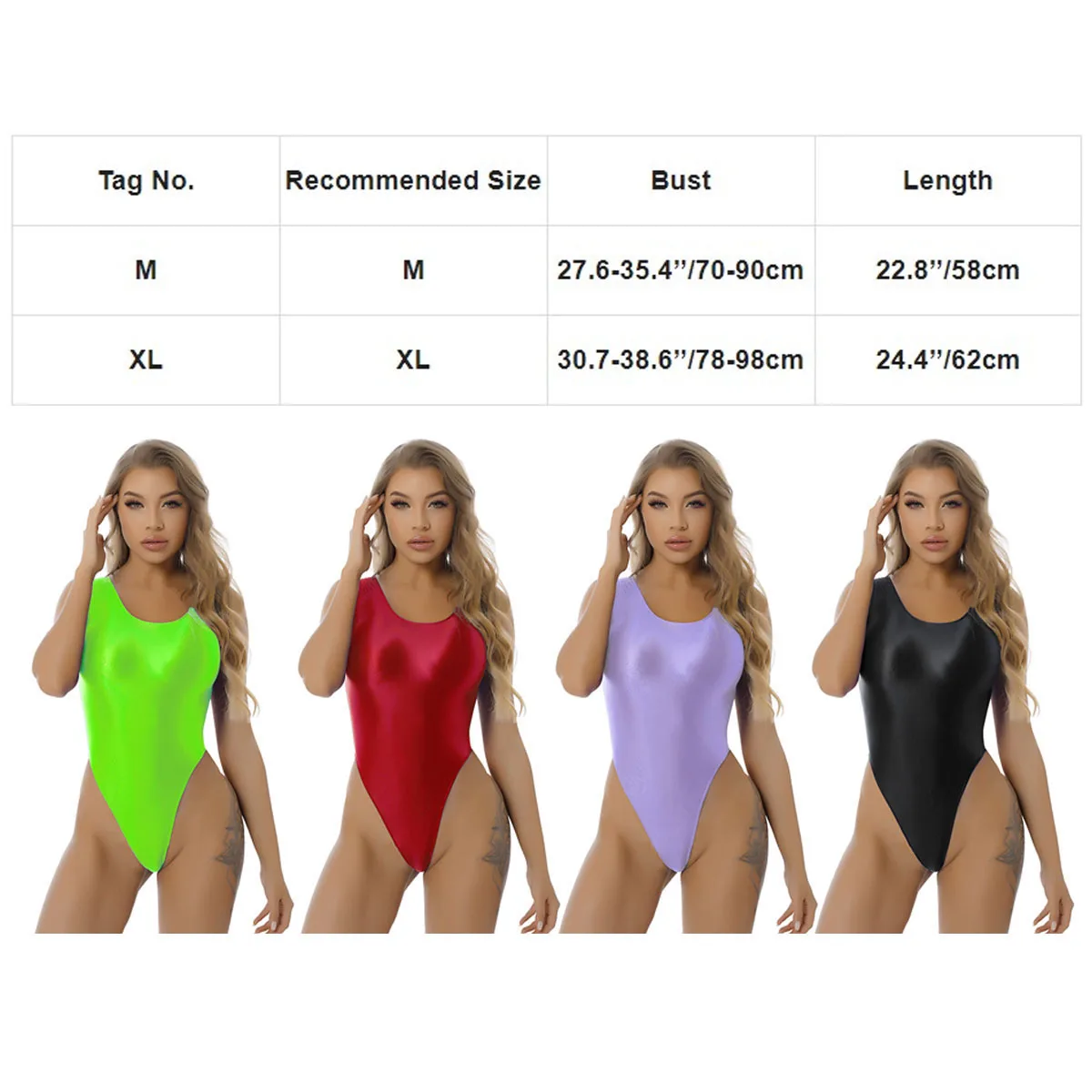 Women Glossy Bodysuit Oil Shiny Smooth Short Sleeve One-Piece Shorty Unitard Swimsuit Swimwear Nightclub Party Tights Clubwear