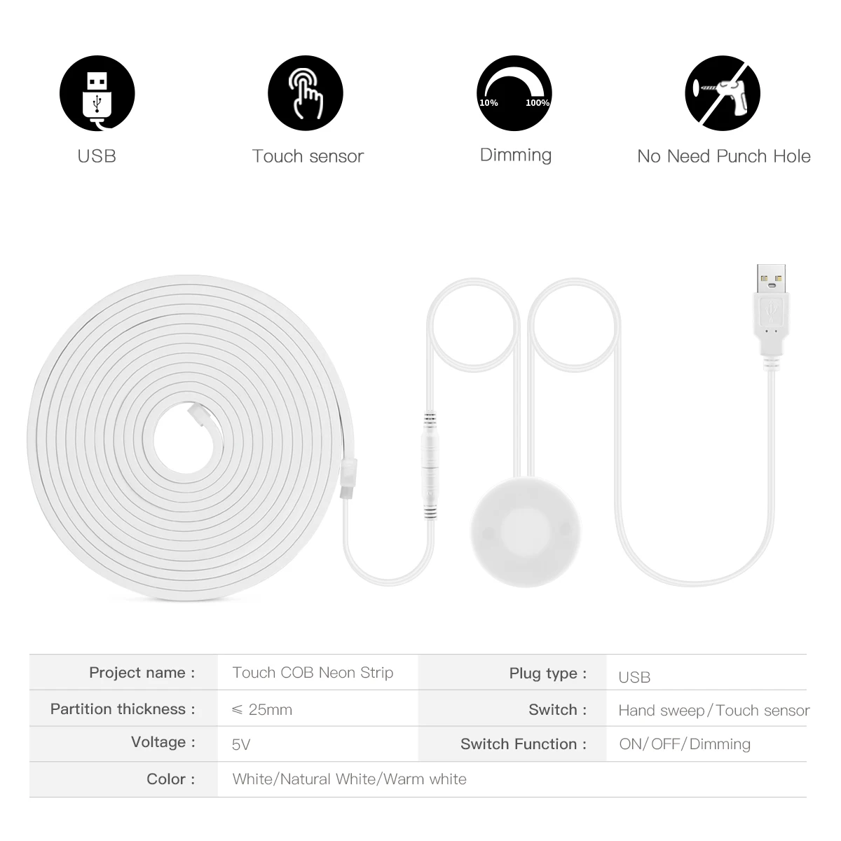 Światła podszawkowe LED pasek USB 5V z możliwością ściemniania taśma neonowa nocnego z możliwością penetracji drewna wyłącznik dotykowy do ręcznego