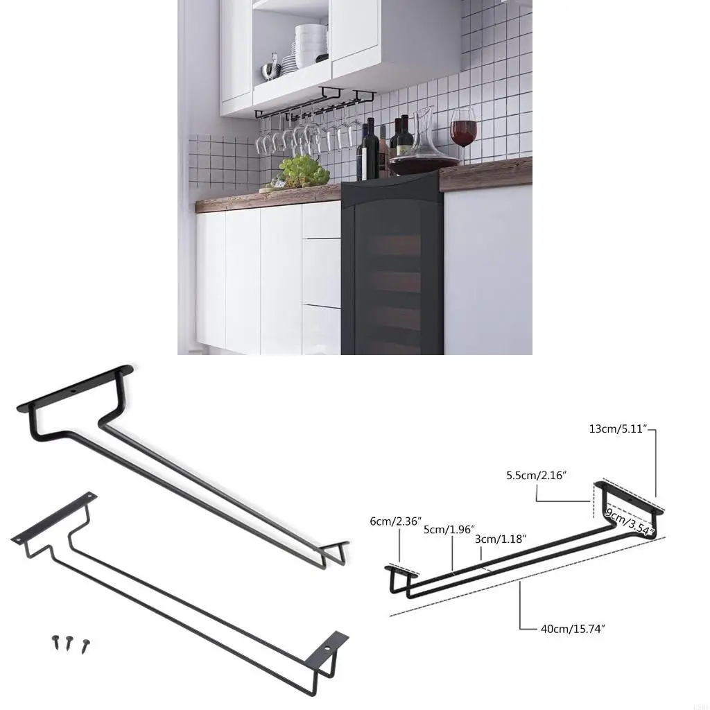 L9BE Wine Glass Holder Rack Wall Mountable Heavy Duty Thick Wrought Iron