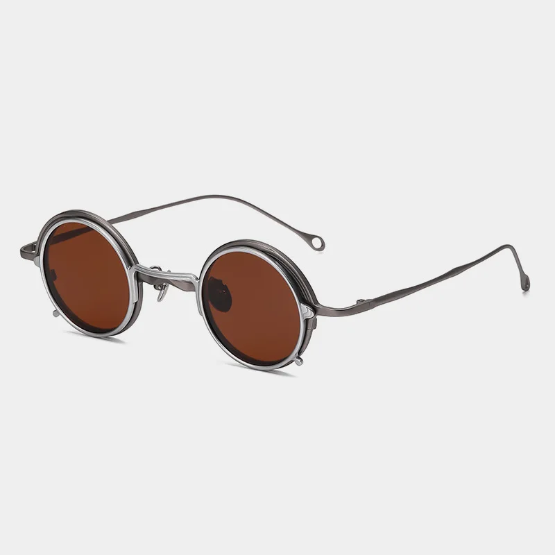 2 In 1 Magnetic Clip Polarized Sunglasses Pure Titanium Vintage Round Eyeglasses Frame for Men Luxury Brand Designer with Box