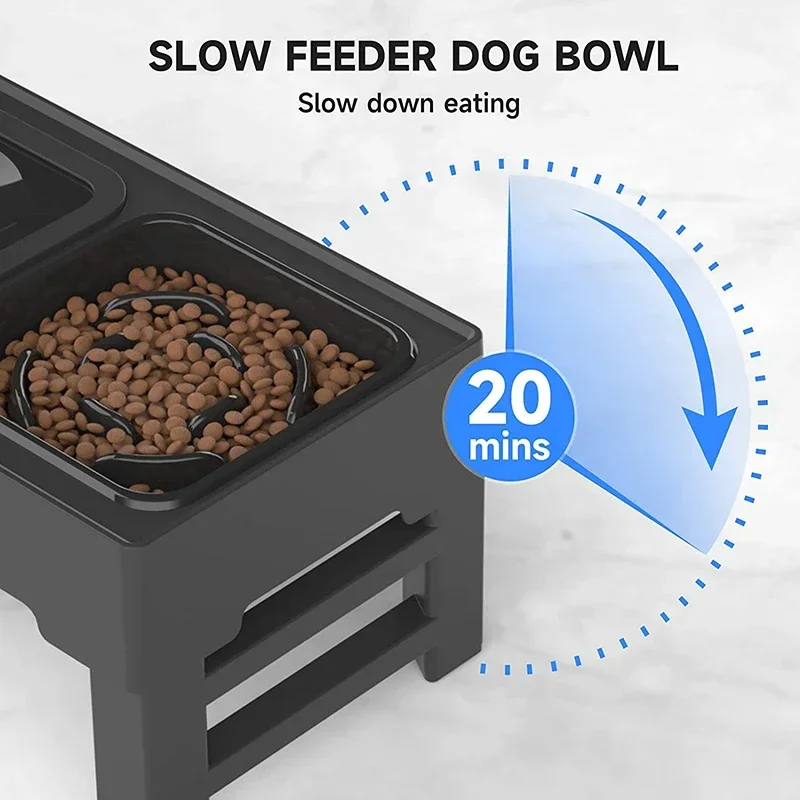 

Elevated Adjustable Accessories Cat Bowls Pet Slow Stand Non-spill Bowl For Food Small Water Feeder Dog With Medium Large Raised