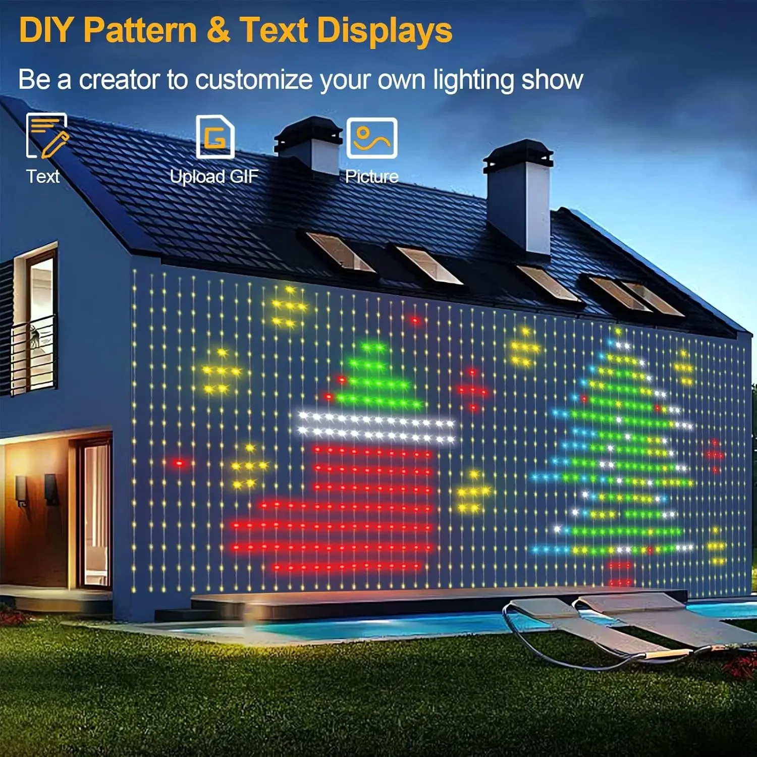 New LED Decoration RGB Curtain Smart Lights App Controlled Fairy Lights DIY Pattern and Text Programmable Music Sync Reote