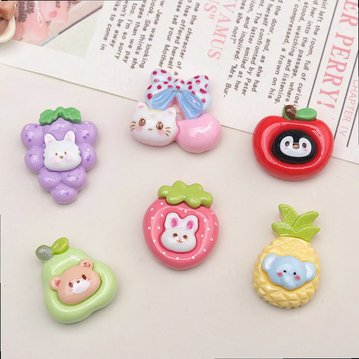 100pcs Kawaii Mini Animal Fruit Flatback Resin Cabochon DIY Craft Decor for Scrapbook Phone Case Decor