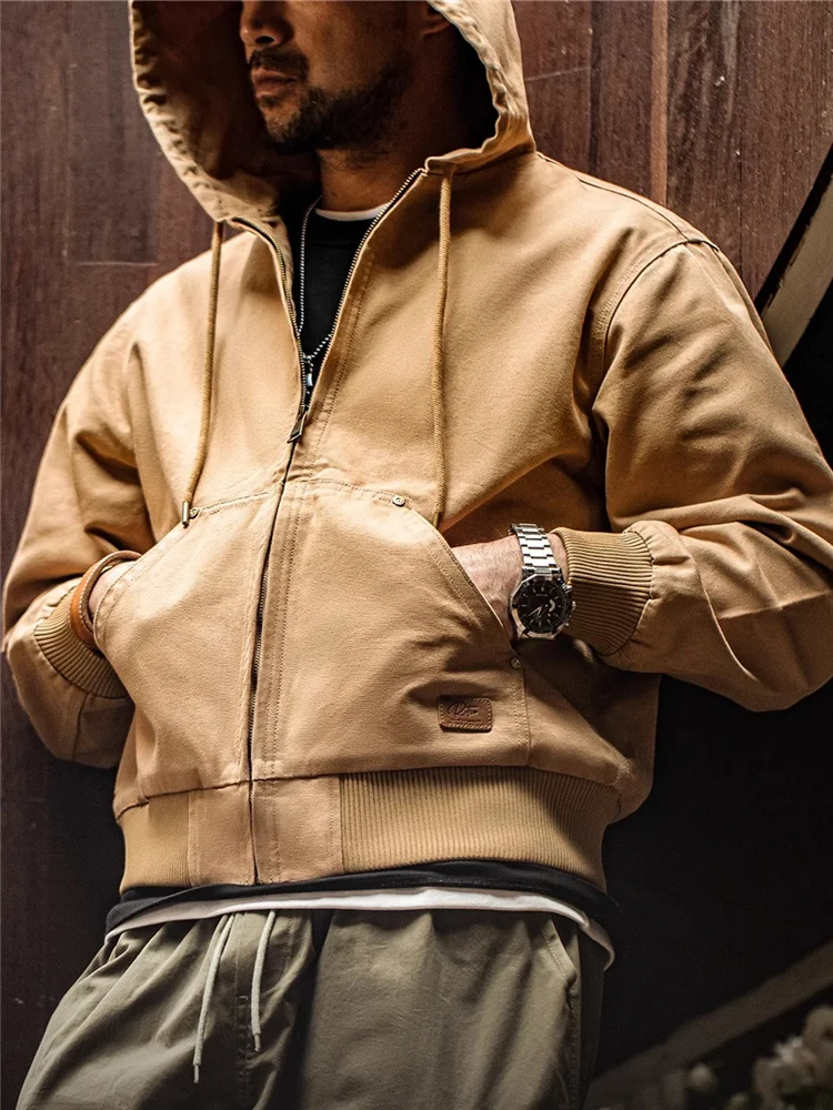 

Maden Vintage Classic Men's ort Canvas Jaet with Hood J30 Heavyweight Autumn Outerwear Stand Fit Youth Cotton 00%