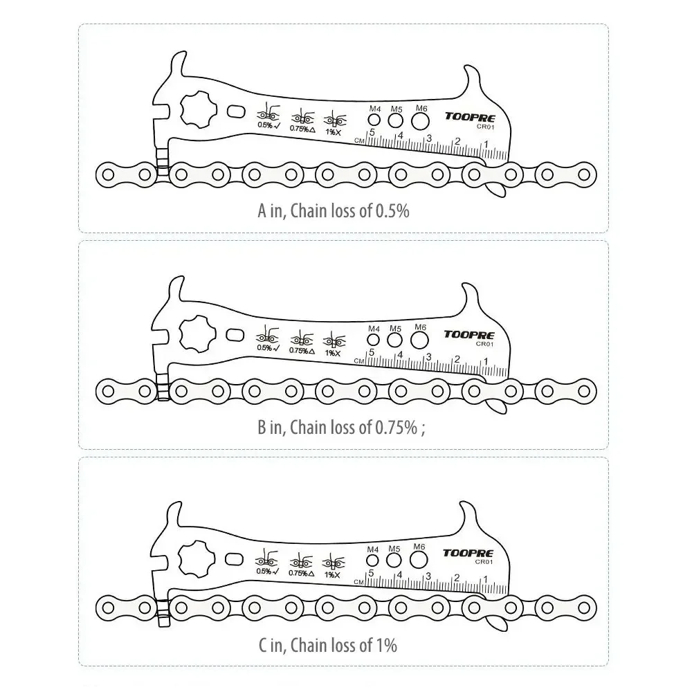 TOOPRE Bicycle Chain Wear Measurement Tool Bike Chain Hook Bicycle Presta Valve Core Removal Tool Screw Diameter Measurement