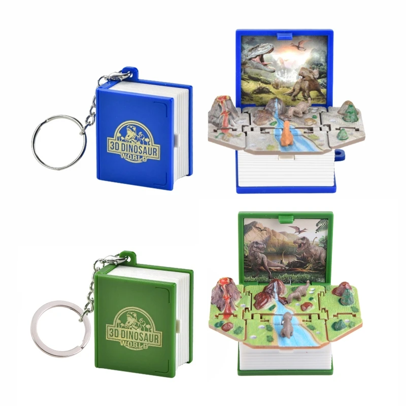 3D Mini Dinosaurs Keychains Fold Book Keychain Dinosaur World Pendant Keyring for Children Dinosaur Party Favors for Dropship