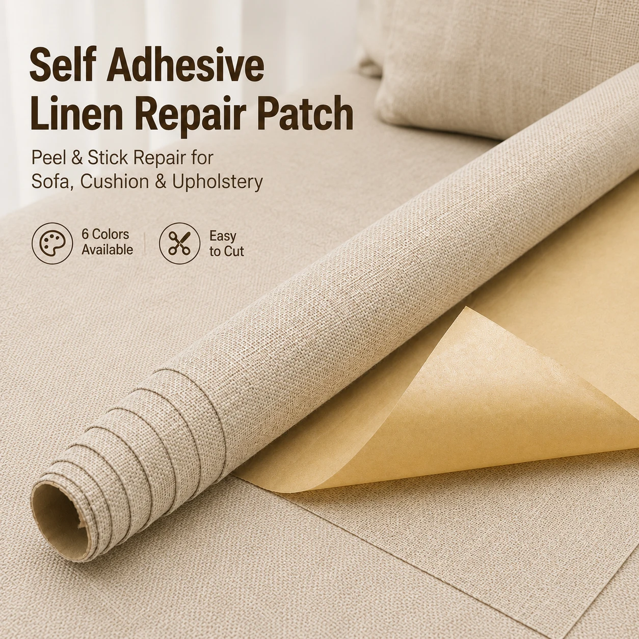 Patch de réparation auto-adhésif en tissu de lin pour canapé, chaise, mur, couverture de tissu déchiré, ruban de réparation de tapisserie en 6 couleurs