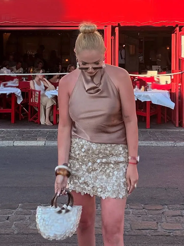 Hh mulheres verão nova moda cintura alta magro sólido lantejoulas mini saia feminina sexy hip lado zíper punk festa saia curta mujer