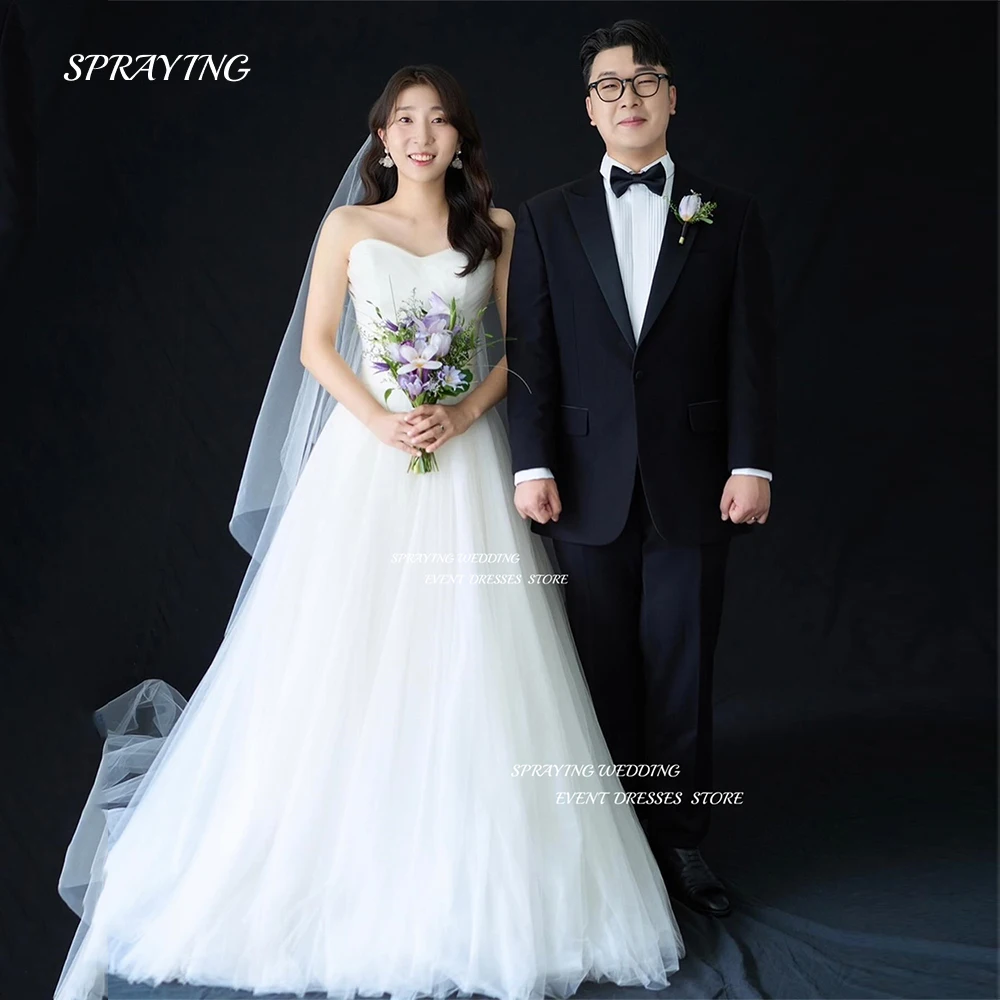 

SPRAYING Charming A Line Korea Wedding Dress Sweetheart Sleeveless Soft Tulle Bridal Gown Corset/Zip Back Bridal Gowns