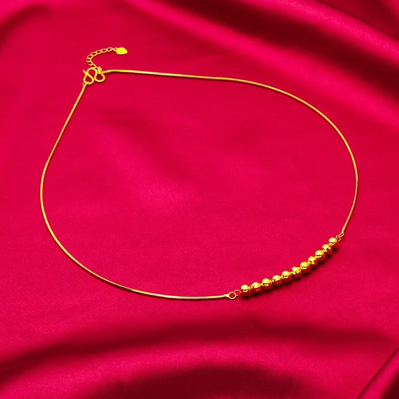 Lynge Jewelry 24K Gold AU999 Lucky Bead Collarbone Set-3D Bead Gradient Gold-Plating, Micro-Diamond High-End, Daily Chic Lucky C