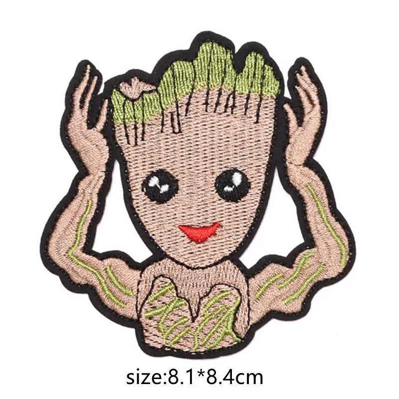 Groot Patch Iron On Embroidered Patches For Clothing thermoadhesive patches On Clothes Hippie Rock Biker Patch Sewing